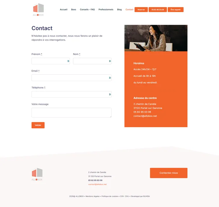AlloBox — page Contact avant refonte