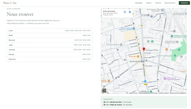 Fleurs de Tao — bloc contact et localisation
