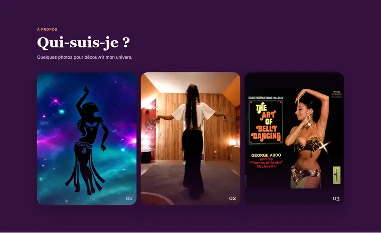 Section artistique de la landing page Noëmie - Danse du ventre